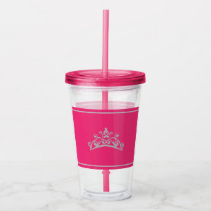 Skönhetstävling Silver Krona Fuschia Rosa Akryltor Take Away Mugg