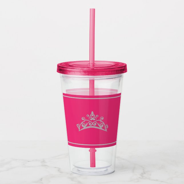 Skönhetstävling Silver Krona Fuschia Rosa Akryltor Take Away Mugg (Framsida)