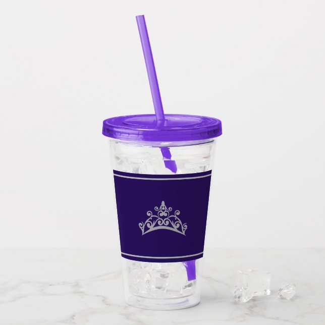 Skönhetstävling Silver Tiara Krona akrylila Tumble Take Away Mugg (Framsida Ice)