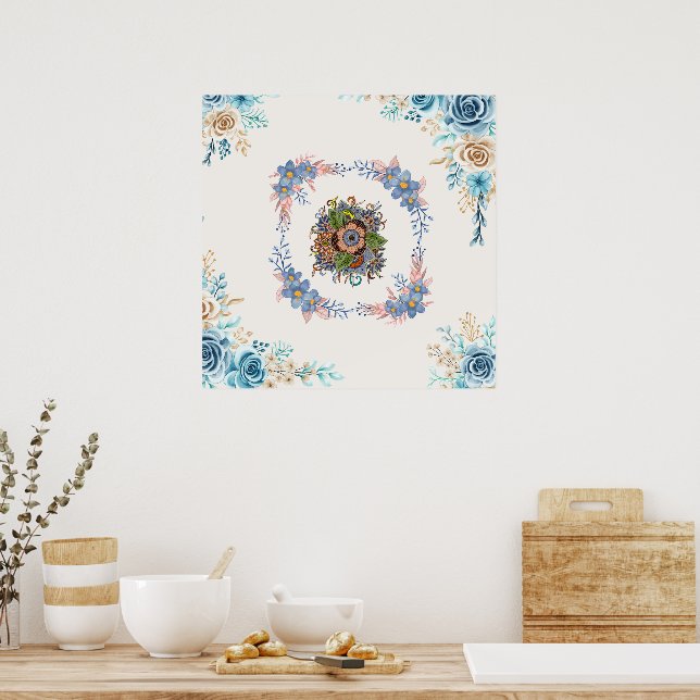 Skonsam Lugn - Blommigt för skalning och Rosa vatt Poster (Kök)