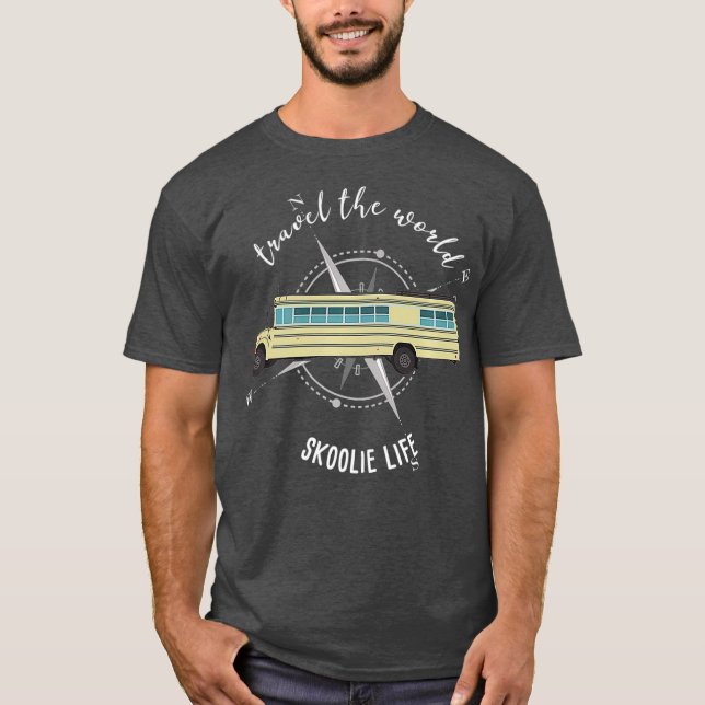 Skoolie Life Converted School Buss Traveling T Shirt (Framsida)