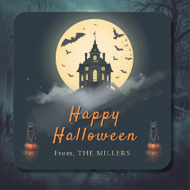 Skoopy Cat Moonlit Manor Halloween-dekal Fyrkantigt Klistermärke