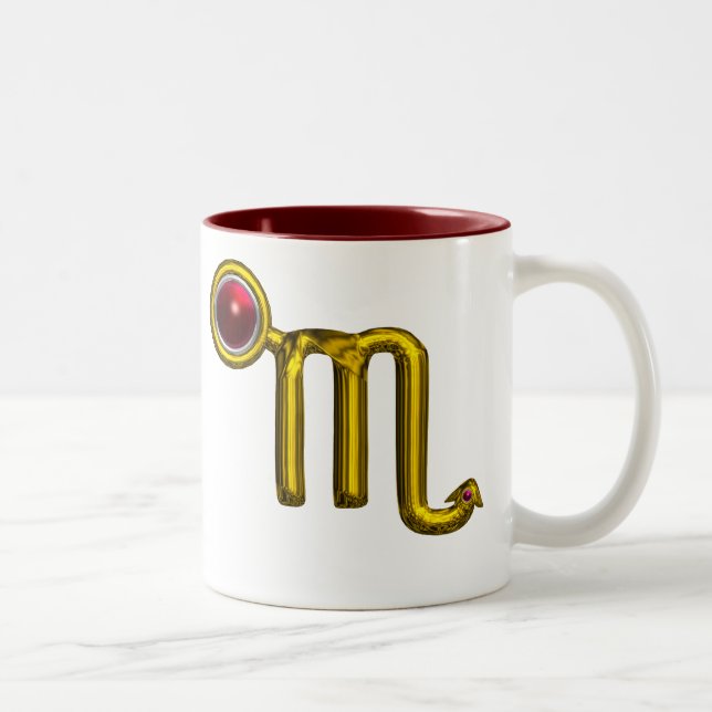 SKOPIO,GULD ZODIAC BIRTHDAY-TECKEN MED GEMSTONE Två-Tonad MUGG (Höger)