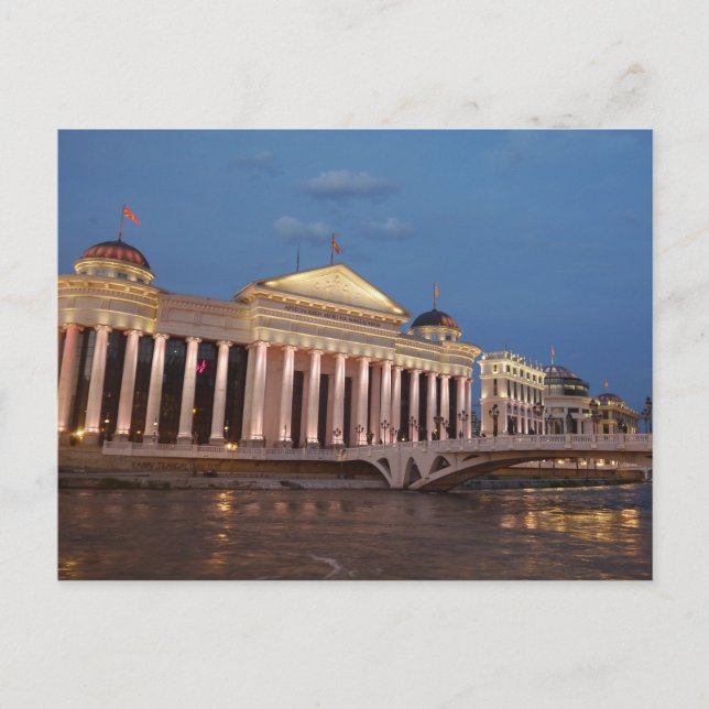 Skopje på natten, NordMakedonien Vykort (Framsida)