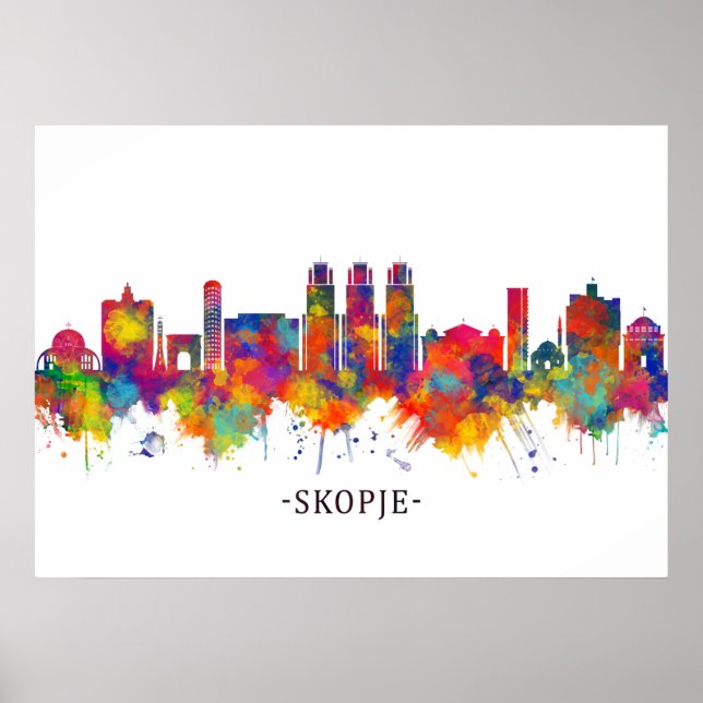 Skopje Republic of Makedonien Skyline Poster (Framsidan)
