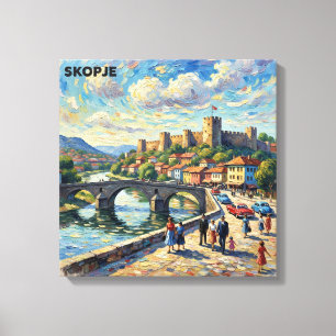 Skopjes stenträbro och fästning Canvas konstverk