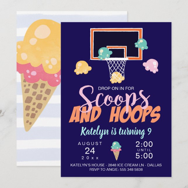 Skopor och Ringar Girl Basketball-inbjudan (Fram/baksida)