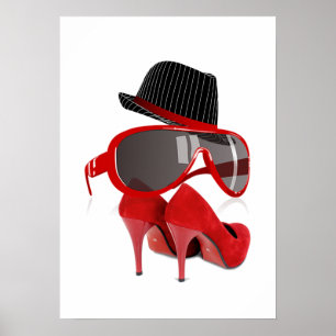 Skor den röda hatten för kalla modedamer & poster