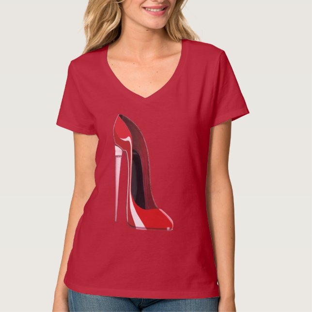 Skor den röda stiletten för champagnehälet att tee shirt (Framsida)