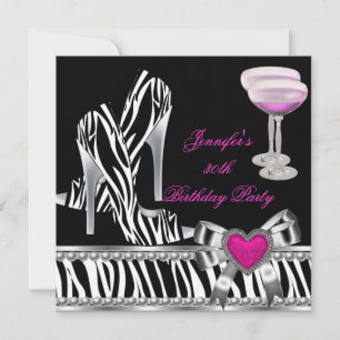 Skor Rosa 30-årsfest Zebraglas Champagne Inbjudningar