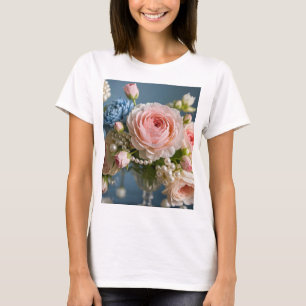 Skör rosa ros med pärlkärl i vas t shirt