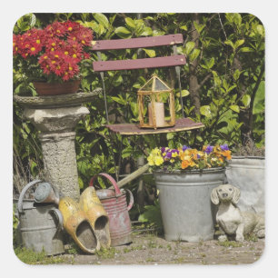 Skor, skor och blommor, Zasamt Schans. Fyrkantigt Klistermärke