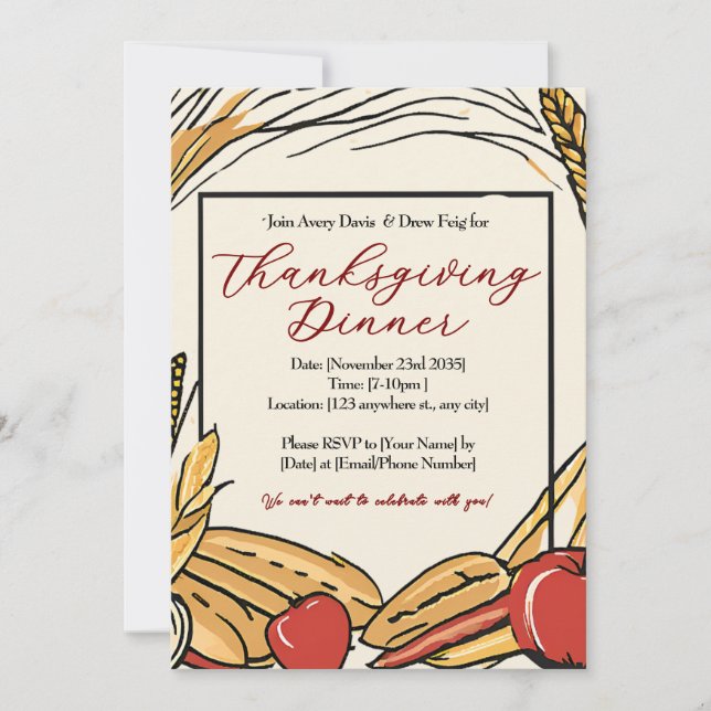 Skor Thanksgiving-middag med majs, äpplen och vete Inbjudningar (Framsida)