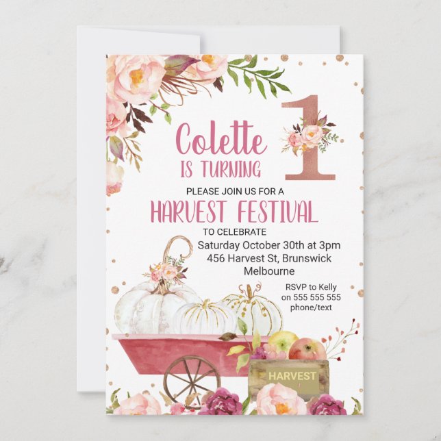 Skörd Pumpkin första födelsedagsinbjudan Inbjudningar (Framsida)