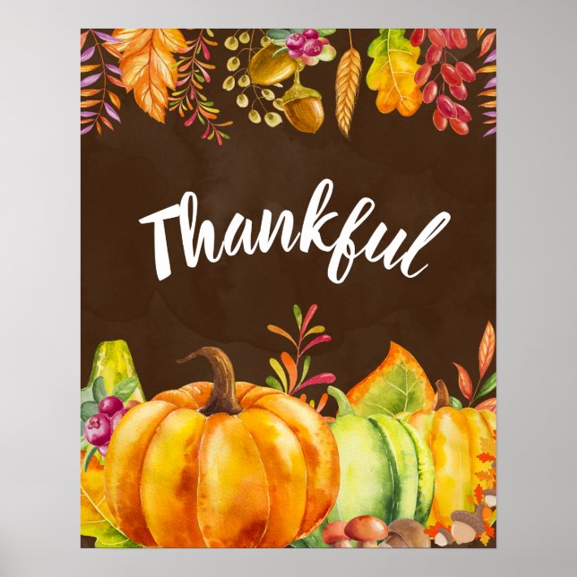 Skörd Pumpkins, Lövs and Foliage Thankful Poster (Framsidan)