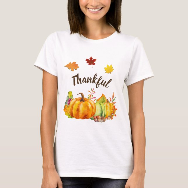 Skörd Pumpkins, Lövs and Foliage Thankful T Shirt (Framsida)