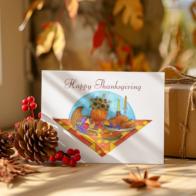 Skörd Quilt Cornucopia Thanksgiving Card Helgkort (Skapare uppladdad)
