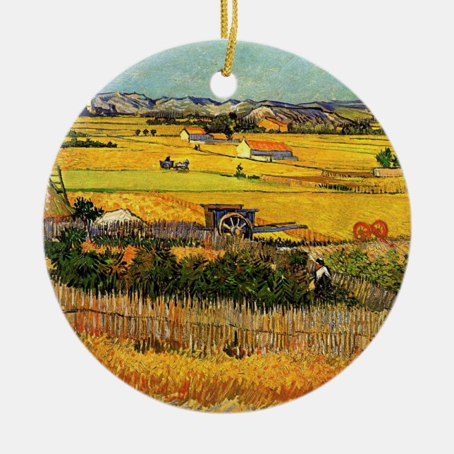 Skörd vid La Crau, Montmajour av Vincent van Gogh Julgransprydnad Keramik (Framsidan)