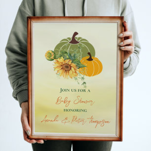 Skörda Cute Pumpkin Sunblommor Gult Baby Shower Inbjudningar
