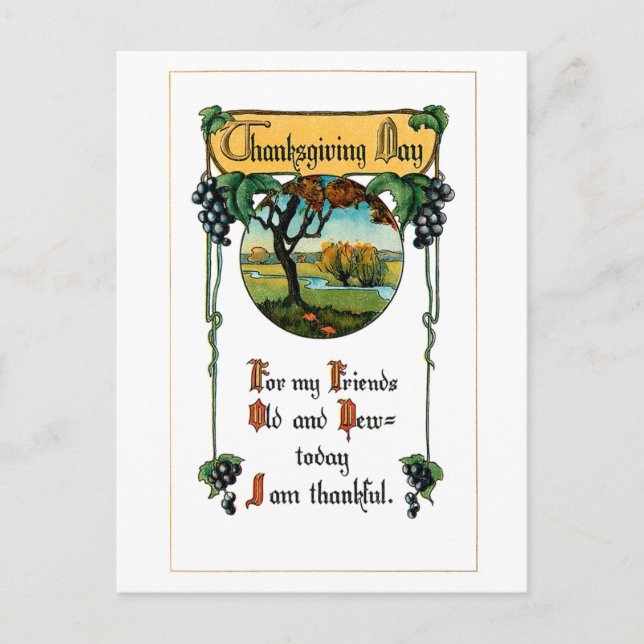 Skörda druvor och Thanksgiving Hälsning Helg Vykort (Framsida)