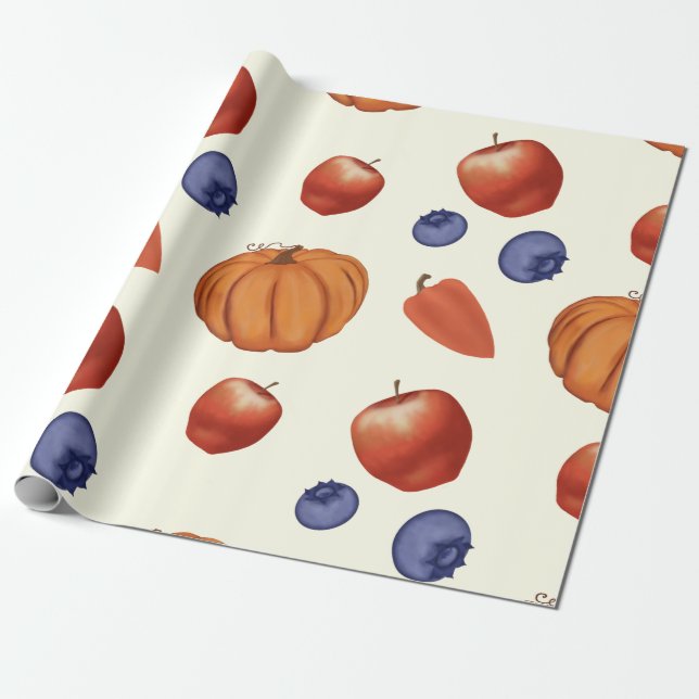 Skörda pumpor och peppar, bär och äpplen.  presentpapper (Utrullad)