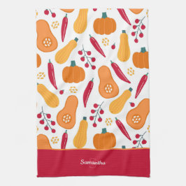 Skörda vegetabiliska Mönster med Namn Orange och r Kökshandduk