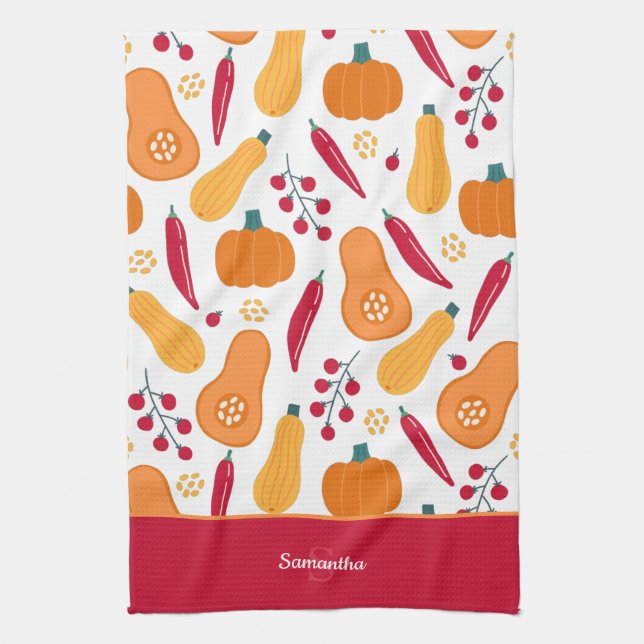 Skörda vegetabiliska Mönster med Namn Orange och r Kökshandduk (Vertikal)