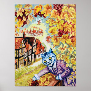 Skörda vindruvor på balkongen, Louis Wain Poster