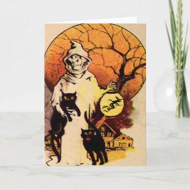 Skördarkattan (Vintage Halloween-kort) Kort (Framsida)
