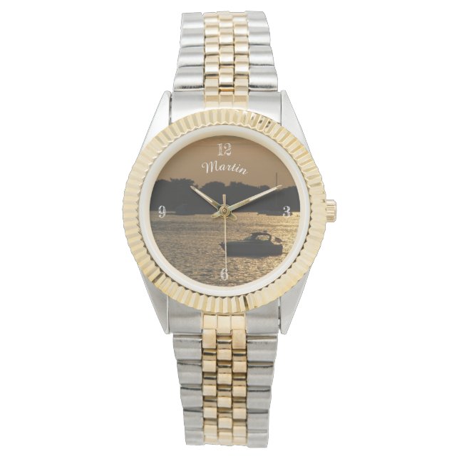 Skördebåtscen sent på eftermiddagen med bruna tone armbandsur (Framsida)