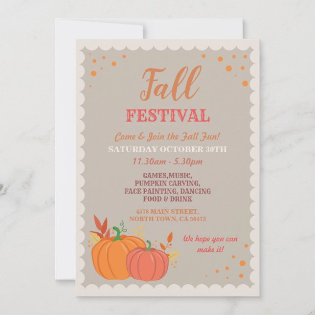 Skördefest Höstfestival Pumpablad Höstevenemang Inbjudningar (Framsida)