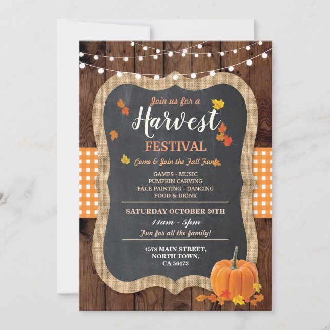 Skördefest Pumpa Event Krita Gingham Inbjudningar (Framsida)
