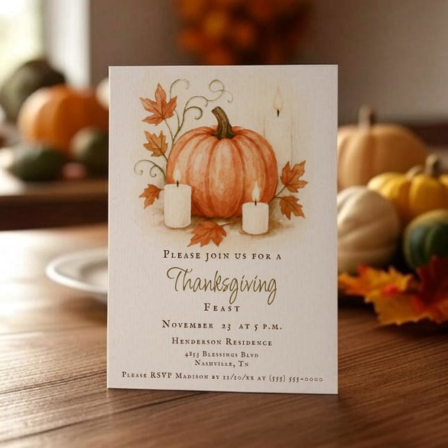 Skördegurka Thanksgiving Middag | Vit Inbjudningar (Harvest Pumpkin Thanksgiving Dinner Invitation)