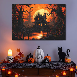 Skördemåne Spökhus vid Pumpkin Creek Canvastryck