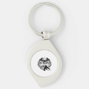Skördemannen gotisk typografi & mörk ängelkonst swirl silverfärgad nyckelring