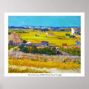 Skörden landskap med blåttvagnen Vincent Van Gogh Poster