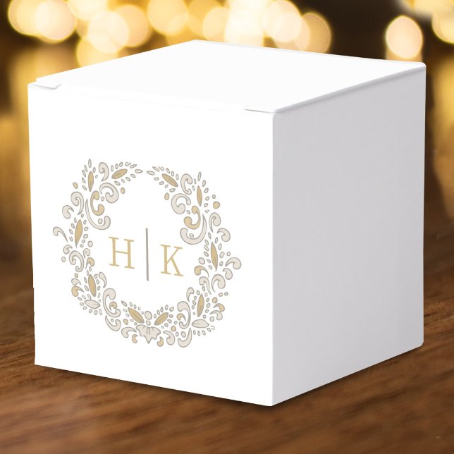 Skördestiliserad kransmonogram brun bröllop presentaskar (Skapare uppladdad)