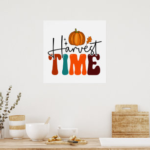 Skördetid för Pumpkin och Löv hösten Poster