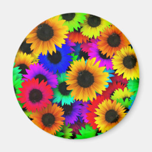Skördigt arrayer av färgstarka solblommor magnet