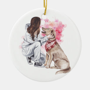 Skornamnighet för flicka och Hund Julgransprydnad Keramik