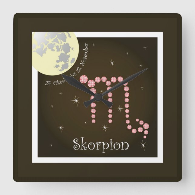 Skorpion 24. Oktober bis 22. November Uhr Fyrkantig Klocka (Framsida)