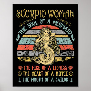 Skorpion Kvinna Själens Mermaid Vintage Födelsed Poster