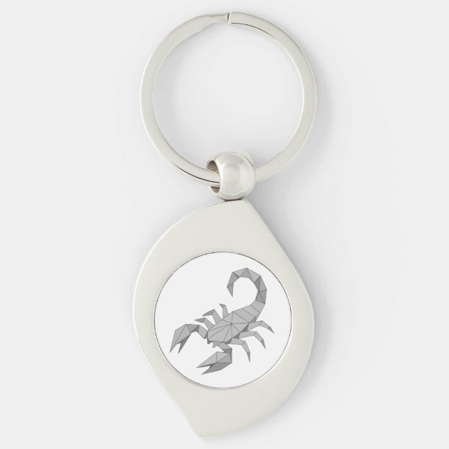 Skorpion origami swirl silverfärgad nyckelring (Framsidan)