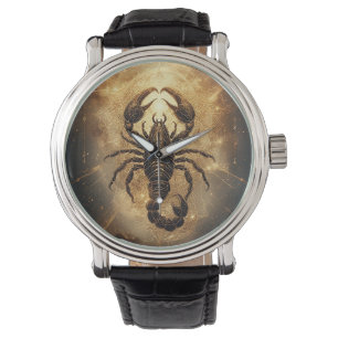 Skorpion över en detaljerad gyllene astral mandala armbandsur