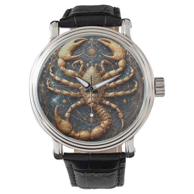 Skorpion över ett detaljerat Golden Astral Mandala Armbandsur (Framsida)