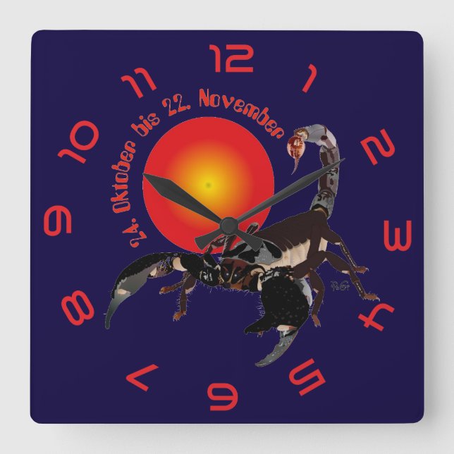 Skorpion - Sternzeichen Uhr Fyrkantig Klocka (Framsida)