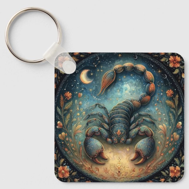 Skorpion Zodiak Astrologi Tecken Celestial Födelse Nyckelring (Framsida)