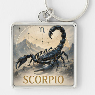 Skorpion Zodiakus Tecken Födelsedags Astrologi Pre Fyrkantig Silverfärgad Nyckelring