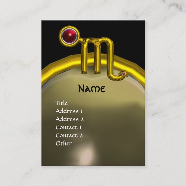 SKORPIONEN ZODIAC FÖDELSEDAG MONOGRAM Röd Granat,t Visitkort (Framsida)