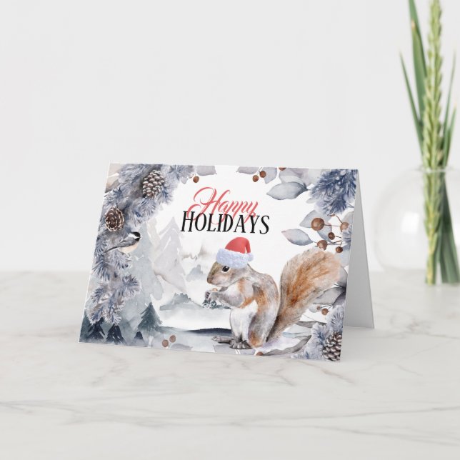 Skorre med vinterskogslandskap i Santa Hat Kort (Framsida)